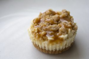 a yummy mini caramel apple cheesecake bite