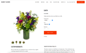 example of a product page on florist's website with actual bouquet of flowers displayed